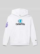 CHAMPION Hoodie mit Label-Print in Weiss, Größe 140