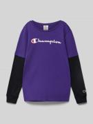 CHAMPION Longsleeve mit Label-Details und Rundhalsausschnitt in Lila, ...