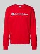 CHAMPION Sweatshirt mit Label- und Logo-Stitching in Rot, Größe L