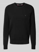 Tommy Hilfiger Strickpullover mit Logo-Stitching in Black, Größe L