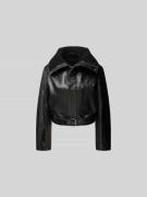 Victoria Beckham Lederjacke mit Paspeltasche in Black, Größe 34