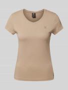 G-Star Raw T-Shirt mit geripptem V-Ausschnitt in Beige, Größe L