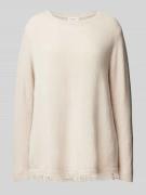 MAERZ Muenchen Wollpullover aus Schurwolle mit Fransen in Beige Melang...