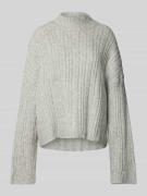 ICHI Strickpullover mit Zopfmuster Modell 'MYLLE' in Hellgrau Melange,...