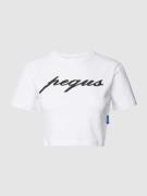 PEQUS Cropped T-Shirt mit Logo-Print in Weiss, Größe L