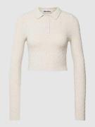 Review Cropped Longsleeve in Strick-Optik in Offwhite Melange, Größe X...