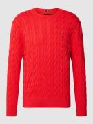 Tommy Hilfiger Strickpullover mit Zopfmuster in Rot, Größe M