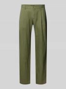 MARC O POLO Tapered Fit Leinenhose mit Bundfalten Modell 'Osby' in Oli...