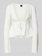 Gina Tricot Regular Fit Bluse mit Knotendetail in Offwhite, Größe L