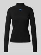 Hugo Blue Longsleeve aus Viskose mit geripptem Stehkragen in Black, Gr...