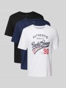 Jack & Jones T-Shirt mit Label-Print Modell 'ETHAN' im 3er-Pack in Bla...