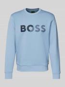 BOSS Green Sweatshirt mit Label-Print in Hellblau, Größe L