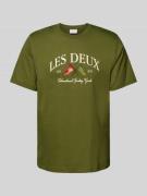 Les Deux T-Shirt mit Label-Stitching Modell 'Ivy' in Khaki, Größe L