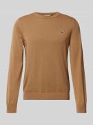 Lacoste Strickpullover mit Logo-Patch in Beige, Größe XXXL