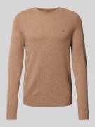Tommy Hilfiger Wollpullover mit Logo-Stitching in Camel, Größe M