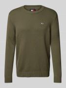 Tommy Jeans Slim Fit Strickpullover mit Logo-Badge in Oliv, Größe XXL