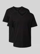 Tom Tailor T-Shirt mit V-Ausschnitt im 2er-Pack in Black, Größe L