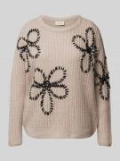 FREE/QUENT Strickpullover mit Motiv-Stitching in Taupe, Größe M