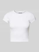 Review T-Shirt mit geripptem Rundhalsausschnitt in Weiss, Größe XS