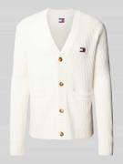 Tommy Jeans Cardigan mit Label-Badge in Offwhite, Größe S