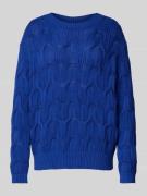 More & More Strickpullover mit Lochstickerei in Royal, Größe 42