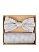 Prince Bowtie Fliege und Einstecktuch im Set mit Webmuster in Silber, ...