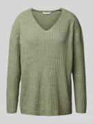 ZABAIONE Strickpullover mit V-Ausschnitt in Khaki, Größe L