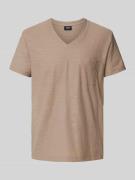 JOOP! Jeans T-Shirt mit V-Ausschnitt und Brusttasche in Taupe Melange,...