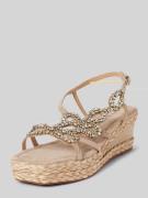 ALMA EN PENA Ledersandalette mit Ziersteinbesatz in Beige, Größe 39