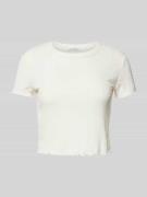 Guess Cropped T-Shirt in unifarbenem Design in Offwhite, Größe L