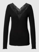 Pieces Longsleeve mit Spitzenbesatz Modell 'SIRI' in Black, Größe L