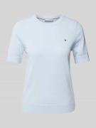 Tommy Hilfiger Strickshirt mit Logo-Stitching in Hellblau, Größe XS