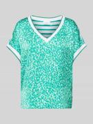 comma Casual Identity T-Shirt mit Allover-Muster in Tuerkis, Größe 40