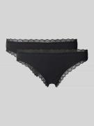 Snocks String mit Spitzenbesatz im 2er-Pack in Black, Größe L