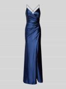 Luxuar Abendkleid mit Raffungen in Dunkelblau, Größe 42