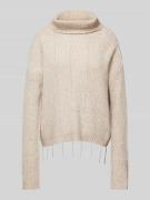 Oui Strickpullover mit Rollkragen in Beige, Größe 46