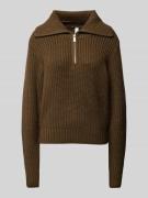 QS Strickpullover mit Troyer-Kragen in Dunkelgruen, Größe XL