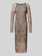 Marc Cain Midikleid mit Rundhalsausschnitt in Mittelbraun, Größe 38