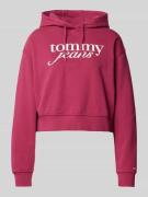 Tommy Jeans Cropped Hoodie mit Label-Print in Bordeaux, Größe L