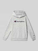 CHAMPION Hoodie mit Label-Stitching in Mittelgrau Melange, Größe 152