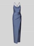 V.M. Abendkleid mit Wasserfall-Ausschnitt in Hellblau, Größe 32