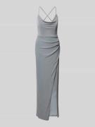 V.M. Abendkleid mit seitlicher Raffung in Hellgrau, Größe 34
