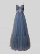 Luxuar Abendkleid mit Zierstein- und Paillettenbesatz in Rauchblau, Gr...