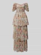 LACE & BEADS Abendkleid mit Smok-Detail in Rose, Größe M