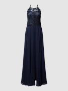 V.M. Abendkleid mit Spitzenbesatz in Marine, Größe 34