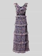 Lipsy Abendkleid mit floralem Muster und V-Ausschnitt in Bleu, Größe 3...