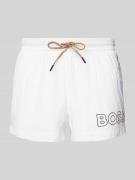 BOSS Relaxed Fit Badeshorts mit Label-Print Modell 'Mooneye' in Weiss,...