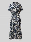 Apricot Midikleid mit Smok-Details in Marine, Größe XS