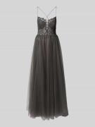 V.M. Abendkleid mit Spitzenbesatz in Anthrazit, Größe 40