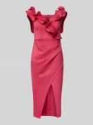 Lipsy Knielanges Cocktaikleid mit Volants in Pink, Größe 42